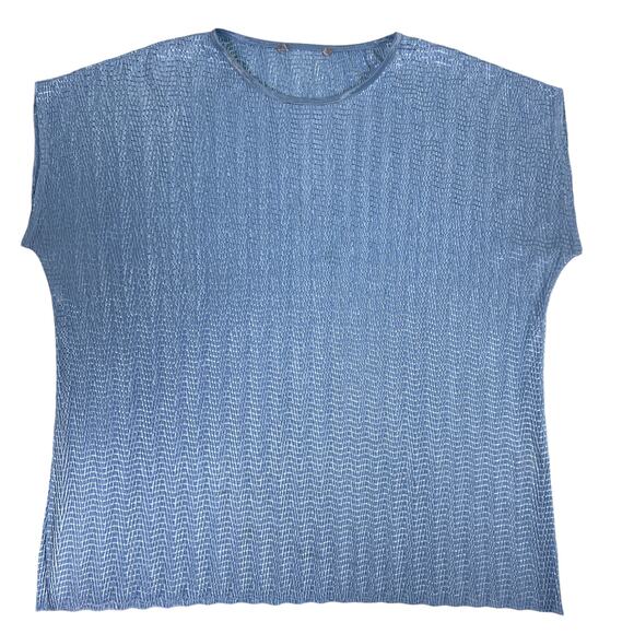 Unknown Tops - Icy Blue Crinkle Textured Blouse Top - No Tags - Measurements Included
